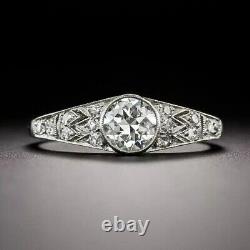Bague de mariage en or blanc 14 carats avec diamant de laboratoire de style Art Déco