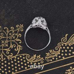 Bague de mariage en or blanc 14 carats avec diamant de laboratoire taillé en forme ronde, style Art Déco