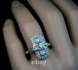 Bague de mariage en or blanc 14 carats avec trois diamants de laboratoire de style Art Déco