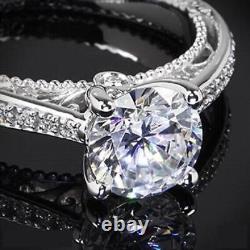 Bague de mariage en or blanc 14 carats remplie de diamants de laboratoire taillés en rond de style Art Déco