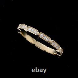 Bague de mariage en or jaune de style Art Déco en diamant géométrique avec motifs de fils de perles, large de 2mm.