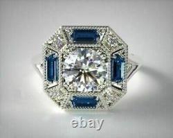 Bague de mariage pour femme en argent 925 avec diamant simulé coupé à l'européenne dans le style Art Déco
