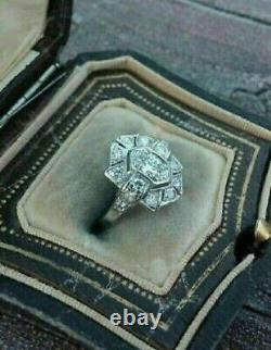 Bague en argent 925 avec diamant de laboratoire taillé ronde de style Art Déco pour mariage et fiançailles