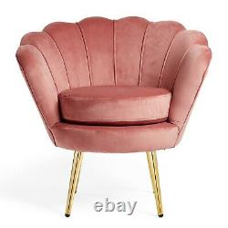 Beautify Pink Velvet Petal Chair Chaise Art Déco, Lotus Shape Blush And Gold