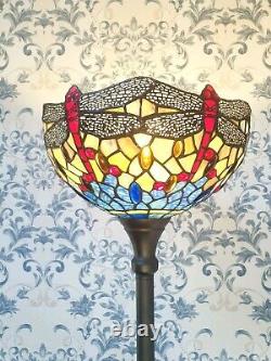 Belle Dragonfly Tiffany Style Verre Fabriqué À La Main Grand Plancher Lampe 14 Large