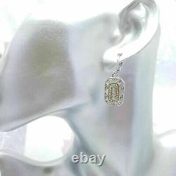 Boucle d'oreille de mariage en argent 925 avec diamant de laboratoire taillé en rond et style Art Déco