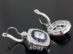 Boucles D'oreilles Coussin Style Art Déco 925 Argent Sterling Bleu Cz Femmes Bijoux