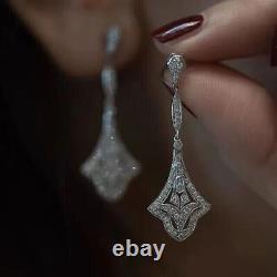 Boucles d'oreilles en diamant de laboratoire style Art Déco, plaquées or blanc 14 carats