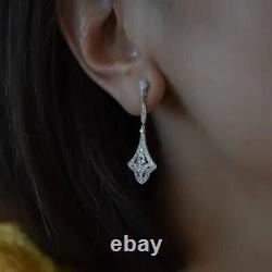 Boucles d'oreilles en diamant de laboratoire style Art Déco, plaquées or blanc 14 carats