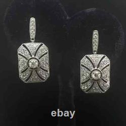 Boucles d'oreilles pendantes en diamant créé en laboratoire de style Art Déco avec finition en or blanc 14 carats