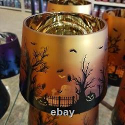 Bougie YANKEE CANDLE Halloween Scene Orange Flickering Glass Holder & Shade Set NEUF