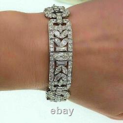 Bracelet en plaqué or 14K avec diamant de synthèse taillé rond de 5,96 carats dans le style Art déco.