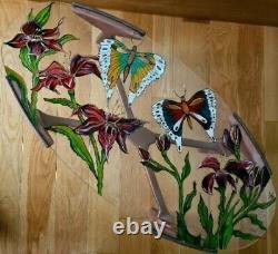 Café Glas Table Peinte Aux Papillons Floraux Artwork Artisanal