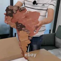 Carte du monde en bois en 3D - Décoration murale rustique pour la maison, le bureau ou en cadeau d'anniversaire