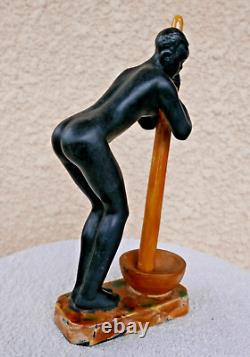 Céramique rare signée LUC Femme de croisière noire 1930 ART DECO érotique 24cm