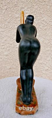 Céramique rare signée LUC Femme de croisière noire 1930 ART DECO érotique 24cm