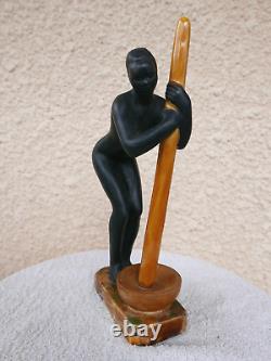 Céramique rare signée LUC Femme de croisière noire 1930 ART DECO érotique 24cm