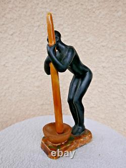 Céramique rare signée LUC Femme de croisière noire 1930 ART DECO érotique 24cm