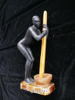 Céramique rare signée LUC Femme de croisière noire 1930 ART DECO érotique 24cm