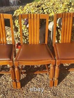 Chaises de salle à manger vintage x 4 en chêne de style Art déco avec sièges en cuir