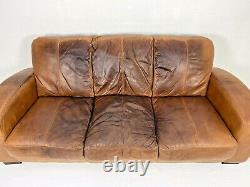 Cigare Art Déco Tanned Brown Leather Chesterfield 3 Seater Français Club Sofa
