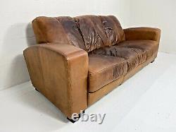 Cigare Art Déco Tanned Brown Leather Chesterfield 3 Seater Français Club Sofa