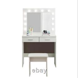 Coiffeuse Lillyvale blanche, table de toilette avec tabouret et miroir grand & moyen