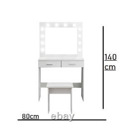 Coiffeuse Lillyvale blanche, table de toilette avec tabouret et miroir grand & moyen