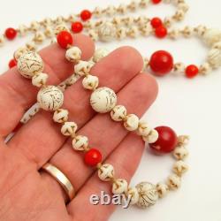 Collier D'étuvage Art Déco Perles En Verre Rouge Blanc Des Années 1930 Bijoux De Style Allemand