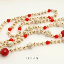 Collier D'étuvage Art Déco Perles En Verre Rouge Blanc Des Années 1930 Bijoux De Style Allemand