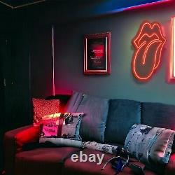 Décor mural en néon des Rolling Stones avec langue rouge, lumière LED, art musical et lèvres rouges en néon LED