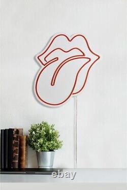 Décor mural en néon des Rolling Stones avec langue rouge, lumière LED, art musical et lèvres rouges en néon LED