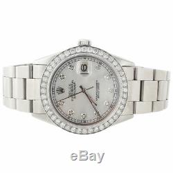 Diamant Rolex Datejust Mens 36mm Oyster Band Blanc Mère Dial Pearl 2 Ct