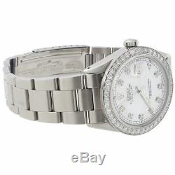 Diamant Rolex Datejust Mens 36mm Oyster Band Blanc Mère Dial Pearl 2 Ct
