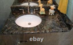 Élégante vanité de salle de bain en pierre de labradorite, luxe artisanal pour la décoration de votre maison.