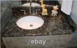 Élégante vanité de salle de bain en pierre de labradorite, luxe artisanal pour la décoration de votre maison.