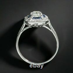 Emerald-cut Art Déco Style Diamond Saphir Fiançailles Mariage 925 Argent Anneau