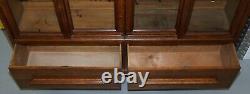 Énorme 240cm Tall Solid English Oak Victorian Library Sliding Glass Door Bookcase