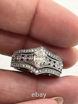 Ensemble de bagues de mariage en diamants de synthèse de style Art Déco 5 carats, plaqué or blanc 14 carats