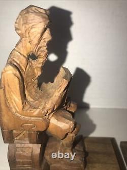 Ensemble de serre-livres Don Quichotte Sancho Panza en bois sculpté à la main, de style Art Déco antique.