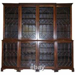 Exceptionnelle Astral Glazed Breakfront Library Bookcase Prince Of Wales Feathers