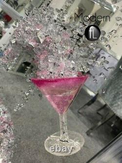 Extra Grand 3 Cocktail Verre Rose 3d Paillettes Art Avec Cadre Miroir