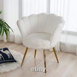 Fauteuil Accent Blanc et Doré en Fourrure Synthétique avec Pieds en Métal Doré pour Chambre et Salon