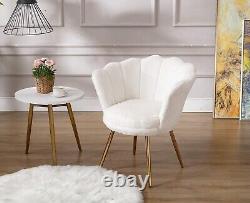 Fauteuil Accent Blanc et Doré en Fourrure Synthétique avec Pieds en Métal Doré pour Chambre et Salon