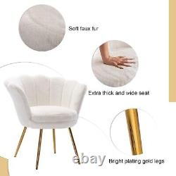 Fauteuil Accent Blanc et Doré en Fourrure Synthétique avec Pieds en Métal Doré pour Chambre et Salon