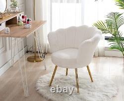 Fauteuil Accent Blanc et Doré en Fourrure Synthétique avec Pieds en Métal Doré pour Chambre et Salon