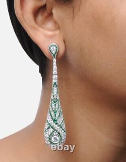 Femmes Vert Art Déco Style Boucles D'oreilles Dangle Argent Sterling 925 Cz Bijoux