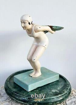 Figurine de nageur plongeur Art Déco vintage des années 1930, rare