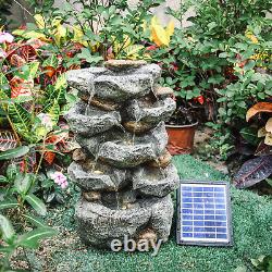 Fontaine de chute d'eau en résine pour jardin avec éclairage LED alimenté par énergie solaire, pour usage intérieur et extérieur