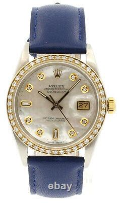 Homme Vintage Rolex Oyster Perpetual Date Juste 36mm Or Diamond Cadran Montre